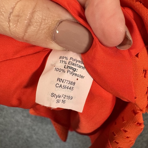 J Crew Midi Dress Womens Size 10 Perforated Drapey Side Slit Red Orange‎ V Neck - Picture 13 of 15